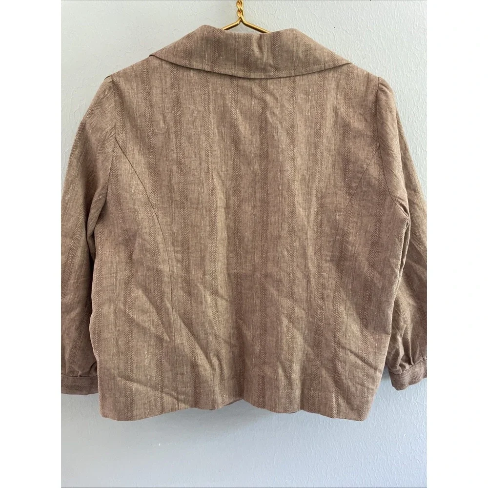 Vintage Y2k 90s Linen Blend All Season  Herringbone Tan Blazer Jacket Pintuck XL